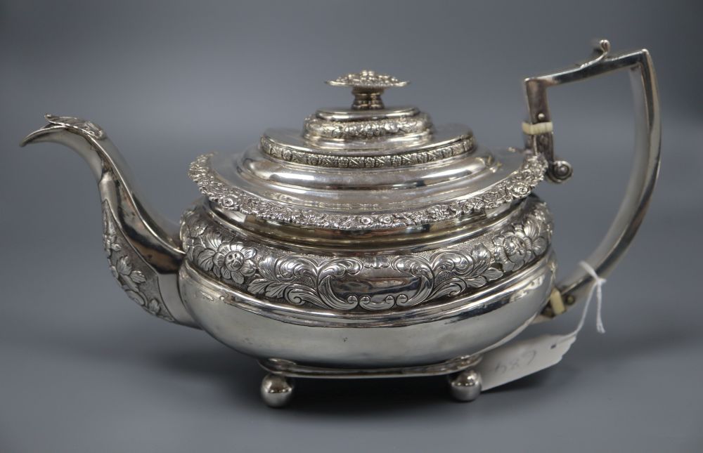A George IV silver rounded rectangular teapot, by William Bateman, London, 1823, gross 25 oz.